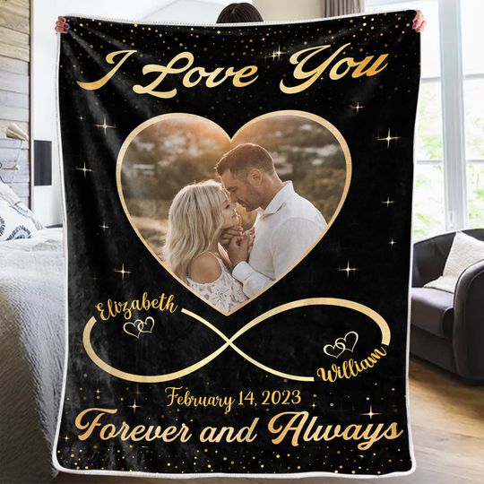 Custom Upload Image I Love You Forever And Always Personalized Couple Husband Wife Blanket