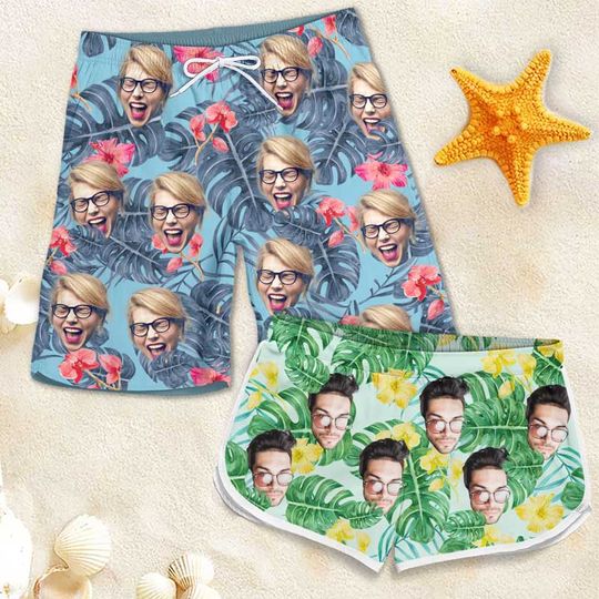 Custom Photo Our Beloved Summer - Personalized Couple Beach Shorts - Gift For Couples, Husband Wife