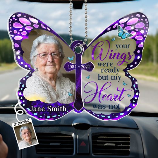 Custom Photo Memorial Car Ornament - Your Wings Were Ready