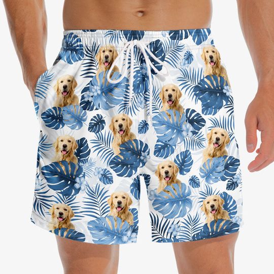 Custom Photo Beach More Worry Less - Dog & Cat Personalized Custom Tropical Hawaiian Aloha Men Beach Shorts