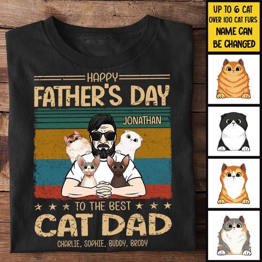Best Cat Dad's Father Day - Gift For Dad - Personalized Unisex T-Shirt