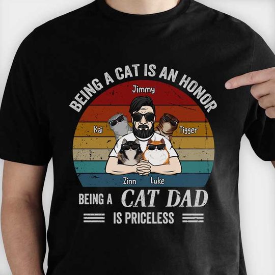 Being Cat Dad Is Priceless Cool Peeking Cats - Personalized Unisex T-Shirt, Gift For Cat Lovers