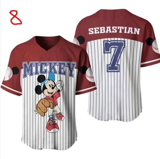 Custom Name Mickey Baseball Jersey Pattern Baseball Jersey, Disney Minnie Mickey Mouse Jersey