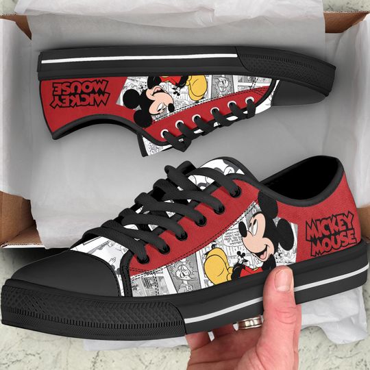 Mickey Mouse Comic Red Patterns Green Disney Cartoon Low Top Sneakers