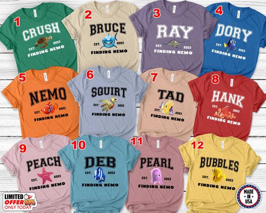 Disney Finding Nemo Characters Shirt, Finding Dory Shirt, Crush Ray Nemo Shirt
