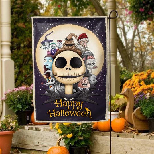 Nightmare Before Christmas Garden Flag, Happy Halloween Disney Garden Flag