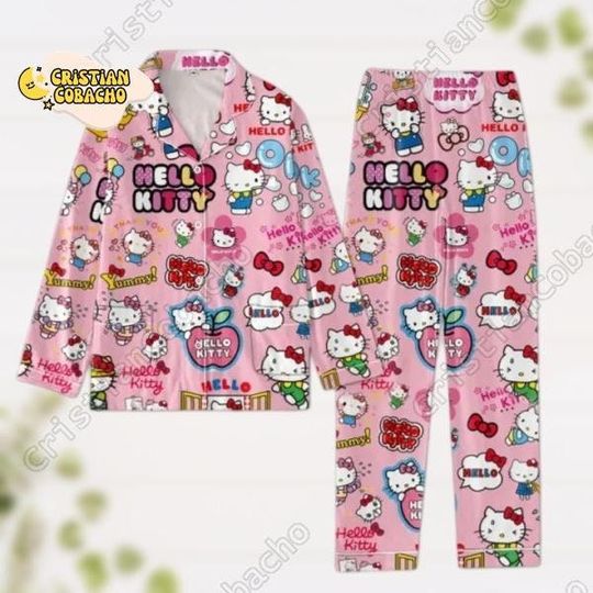 Halloween Hello Kitty Pajamas, Kitty Cat Pink Pjs For Women, Disney Cartoon Shirt Pants Set