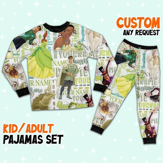 Personalized Watercolor Disney the princess and the frog Pajamas Set