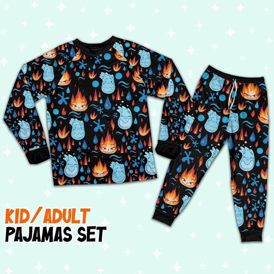 Disney Pixar Seamless Elemental Ember And Wade Pajamas Set, Elemental Matching Pajamas