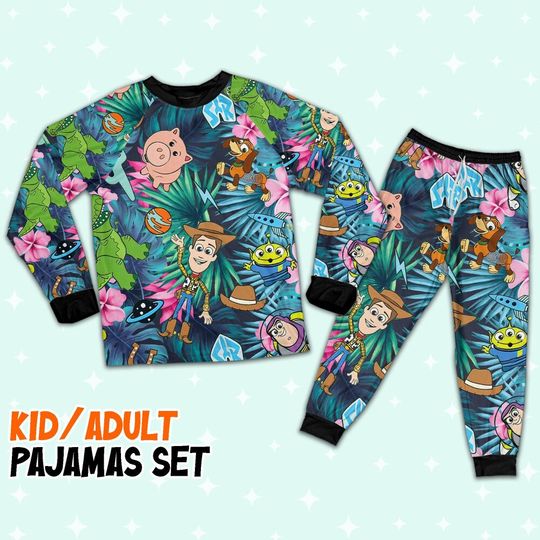 Disney Toy Story Cute Seamless Icons Summer Tropical Pajamas Set, Disney Toy Story Pajamas