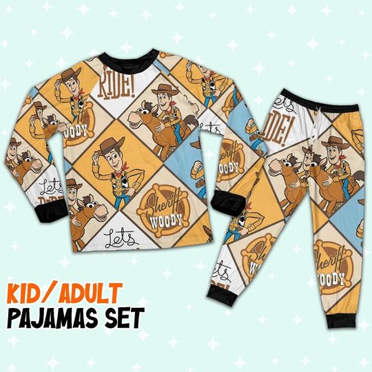 Disney Toy Story Woody Sherif Argyle Let's Ride Pajamas Set, Disney Toy Story Pajamas