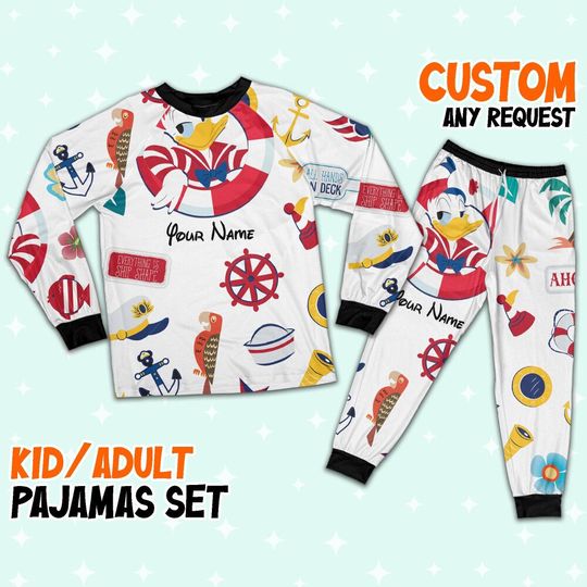 Custom Disney Donald Cruise Trip Colorful Pajamas Set, Disneyland Matching Pajamas Set