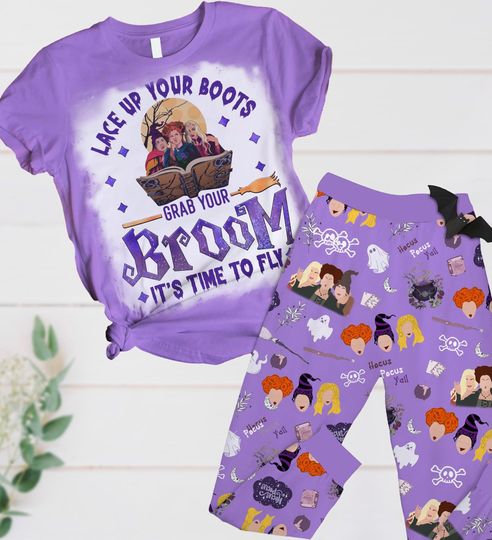 Halloween Hocus Pocus Pajamas Set, Sanderson Sisters Tshirt, Disneyland Witch Womens Pajamas, Spooky Season Tee, Disney Fan Gift