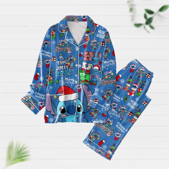 Christmas Pajamas, Stitch Santa Holiday Pajamas, Disney Cartoon Movie Xmas Pjs, Disneyland Vacation, Pajamas For Party, Christmas Gift