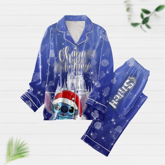 Christmas Gift, Stitch Ohana Means Family Pajamas Set, Stitch Christmas Pjs, Disney Movie Characters Holiday Pyjamas, Stitch Xmas Shirt