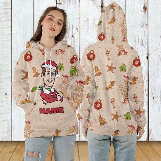 Custom Name Christmas Woody 3D Hoodies, Disney Toy Story Hoodie