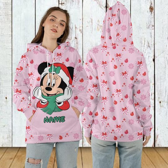 Custom Name Christmas Minnie Mouse 3D Hoodies, Disney Minnie Hoodie