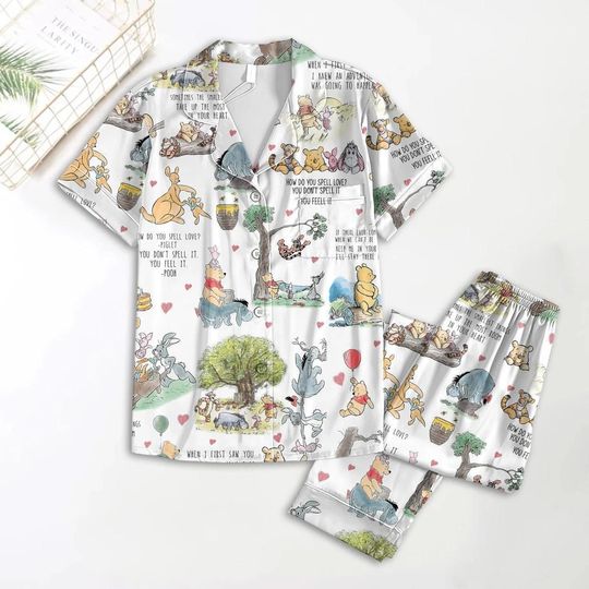 Winnie Pooh Pajamas Set, Winnie The Pooh Shirt, Pooh Bear Holiday Pajamas, Pooh Disney Bridesmaid Pajamas
