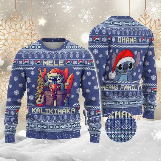 Disney Stitch Christmas Ugly Sweater, Stich Mele Kalikimaka Ugly Sweater