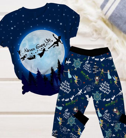 Peter Pan Never Grow Up Pajamas, Disney Peter Pan Woman Pajamas, Peter Pan Pajamas Pants, Disney Magic Kingdom Pjs, Christmas Gift