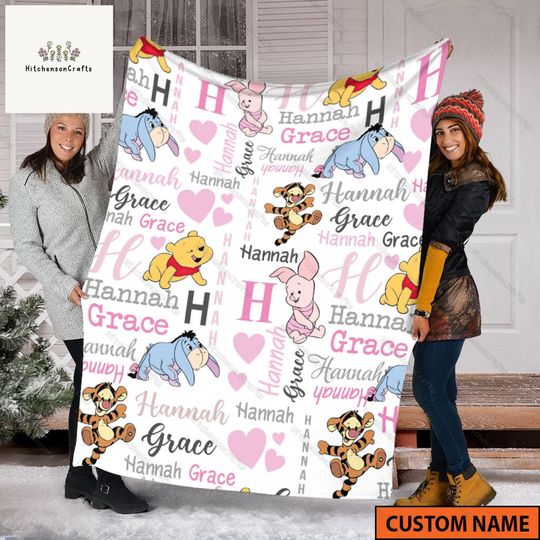 Personalized Disney Winnie The Pooh Blanket, Disneyland Pooh Bear And Friends Birthday Boy, Birthday Girl Gifts, Piglet, Eeyore, Tigger