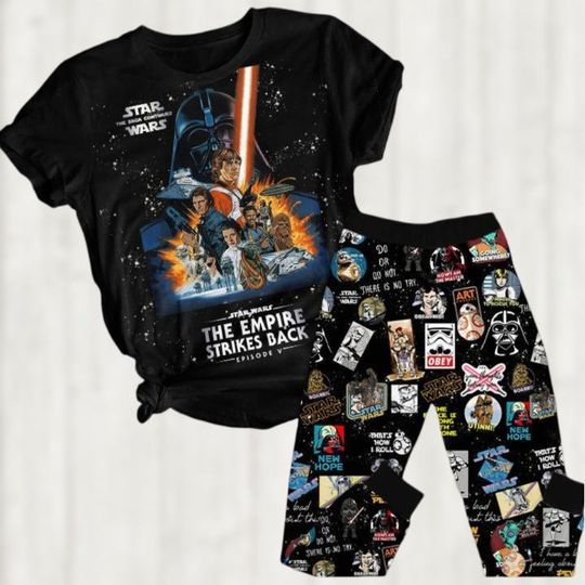 Star Wars Christmas Pajamas, The Empire Strikes Back Pj Set, Star Wars Pajamas Pants, Disney Star Wars Shirt, Movie Tee