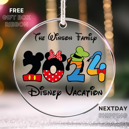Custom Disney Ornament, Disney Family Vacation 2024, Mickey and Friends Acrylic Ornament, Disney 2024 Christmas Gifts for Kids