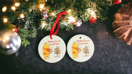 Classic Pooh Christmas Ceramic Ornament - Plant Love in Every Corner | Disney | Winnie the pooh | Christmas Decor | Pooh Ornament