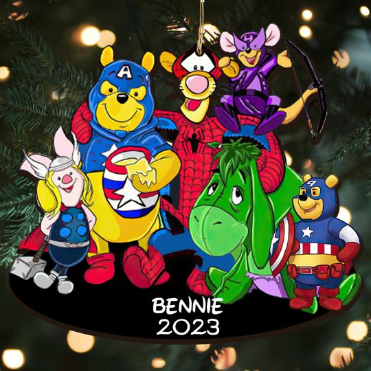 Pooh Bear Avengers Custom Ornament, Marvel Superhero Pooh Ornament, Disney Pooh Bear Ornament, Marvel Avengers Ornament, Baby Showers Gifts