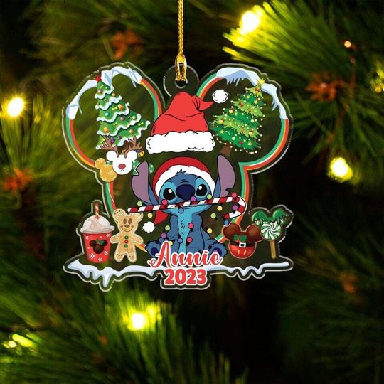 Personalized Disney Stitch Christmas Acrylic Ornament, Lilo Stitch Ornament, Stitch Ornament, Stitch Hanging Stitch and Angel Ornament