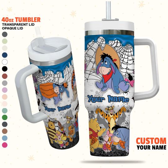 Custom Disney Winnie the Pooh and Friends Eeyore Colorful Simple Tumbler, Custom Name Handle Lid Straw Stainless