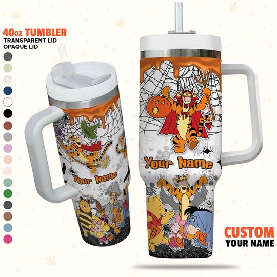Custom Disney Winnie the Pooh and Friends Tigger Colorful Simple Tumbler, Custom Name Handle Lid Straw Stainless