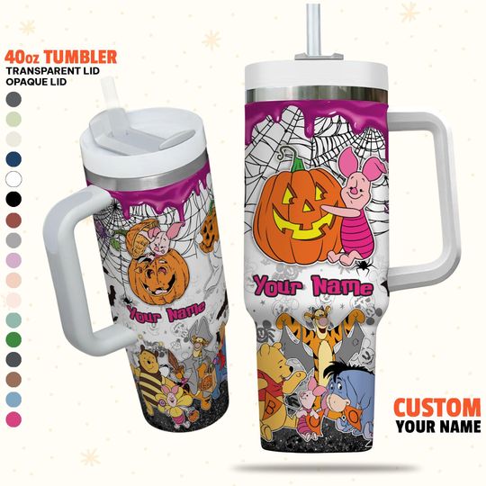 Custom Disney Winnie the Pooh and Friends Piglet Colorful Simple Tumbler, Custom Name Handle Lid Straw Stainless