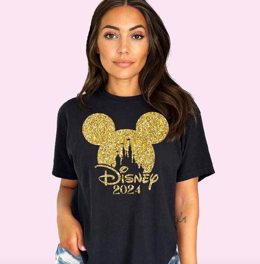 Disney Glitter World Shirt Mickey Mouse Tee Faux Glitter Tee Magic World Shirt Disneyland Tee Mickey Ears Shirt Mickey Head Tee Disney Gift