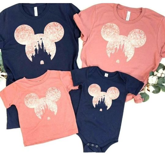 Glitter Mickey castle Shirt, Disney Shirts, Minnie Ear Shirt, Cute Ear Shirt, Disney Rose Gold Tee, Disney Ear Shirt, Disney Trip Shirt Tee
