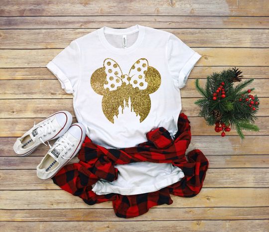 Disney Glitter tshirt,Unisex Women Disney, Glitter tshirt for her, Minnie glitter for her, Gold Glitter, Mom Gift, Girlfriend Gift