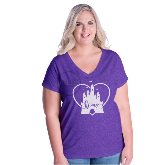 PLUS SIZE Disney Glitter Home VNeck/Glitter Disney Shirt/Disney Glitter Plus Size V Neck Shirt/Home Shirt/Disney Plus Size Home Tee