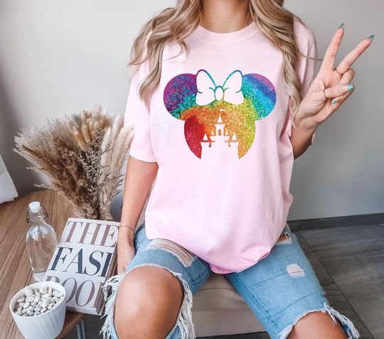 Comfort Colors Disney Shirt, Glitter Minnie Castle Shirt, Colorful Minnie Ears Shirt, Minnie Ear Shirt, Disneyland Shirt,Disney Castle Shirt