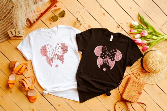 Disney Family Shirt,Disney Shirt for Women,Disney Ear Shirt,Disney Mickey Silhouette Shirt,Tshirt for Kids.Disney Glitter Minnie Shirt