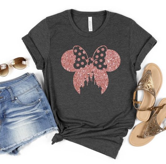 SALE!! Disney Shirts, Minnie Ear Shirt, Glitter Rose Gold Minnie Shirt, Cute Ear Shirt, Disney Shirt for Women, Disney Ear Shirt Disney Girl
