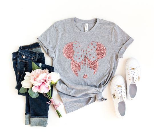 Disney Shirts,Minnie Ear Shirt,Glitter Rose Gold Minnie ,Cute Ear Shirt,Disney Shirt for Women,Disney Ear,Disney Silhouette,Tshirt for Kids