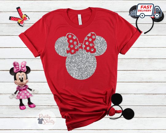 Disney Family Shirt,Disney Shirt for Women,Disney Ear Shirt,Disney Mickey Silhouette Shirt,Tshirt for Kids.Disney Glitter Minnie Shirt