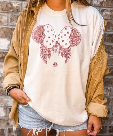 Glitter Rose Gold Minnie Shirt,Cute Ear Shirt,Disney Shirt for Women,Disney Ear Shirt,Disney Shirts, Minnie Ear Shirt,Disney Family Shirt,