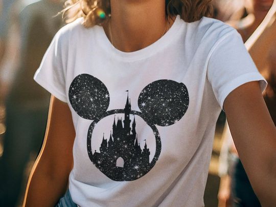 Disney Family Shirt,Disney Shirt for Women,Disney Ear Shirt,Disney Mickey Silhouette Shirt,Tshirt for Kids.Disney Glitter Minnie Shirt