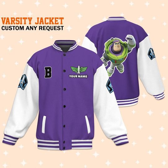 Personalize Buzz Lightyear Space Buzz Purple White, Varsity Jacket, Personalized Disney
