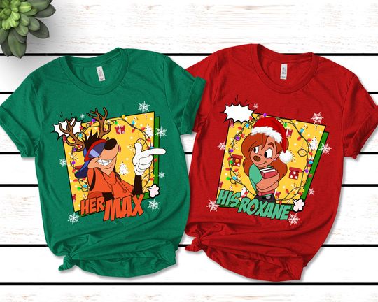 A Goofy Movie Couples Santa Her Max His Roxanne Christmas Light Shirt, Disneyland Vacation