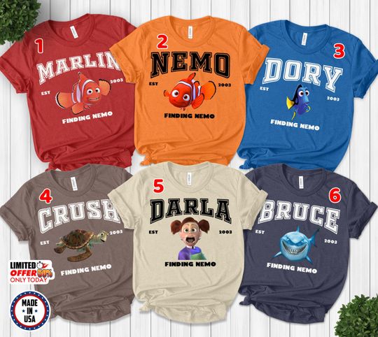 Vintage Disney Finding Nemo Characters Group Retro Shirt, WDW Disneyland Family Shirt