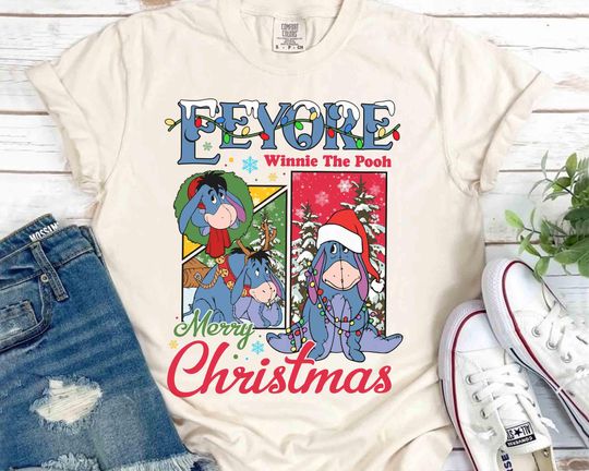 Santa Eeyore Winnie the Pooh Merry Christmas T-shirt, Disney Mickey's Very Merry Xmas Tee