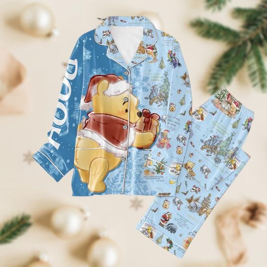Winnie The Pooh Christmas Pajamas Set, Pooh Bear Thick Pajamas, Disney Cartoon Pajamas