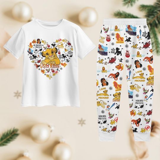 Lion King Christmas T-Shirt Pants Set, Animal Kingdom Pajamas Set, Disney Simba Pj Set
